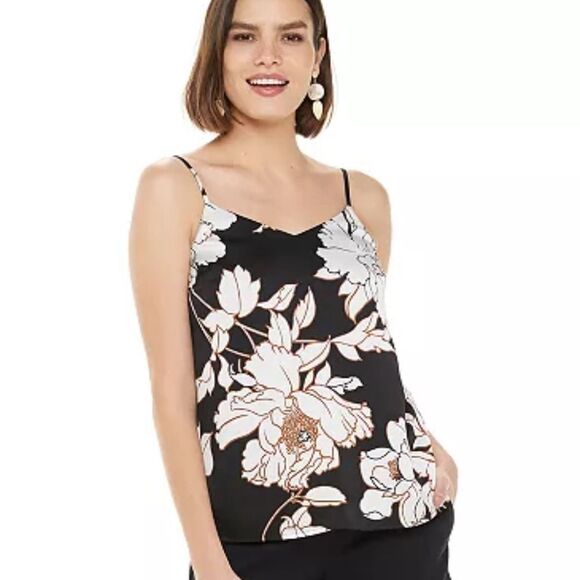 Black white and copper floral print cami top size medium - Picture 1 of 8
